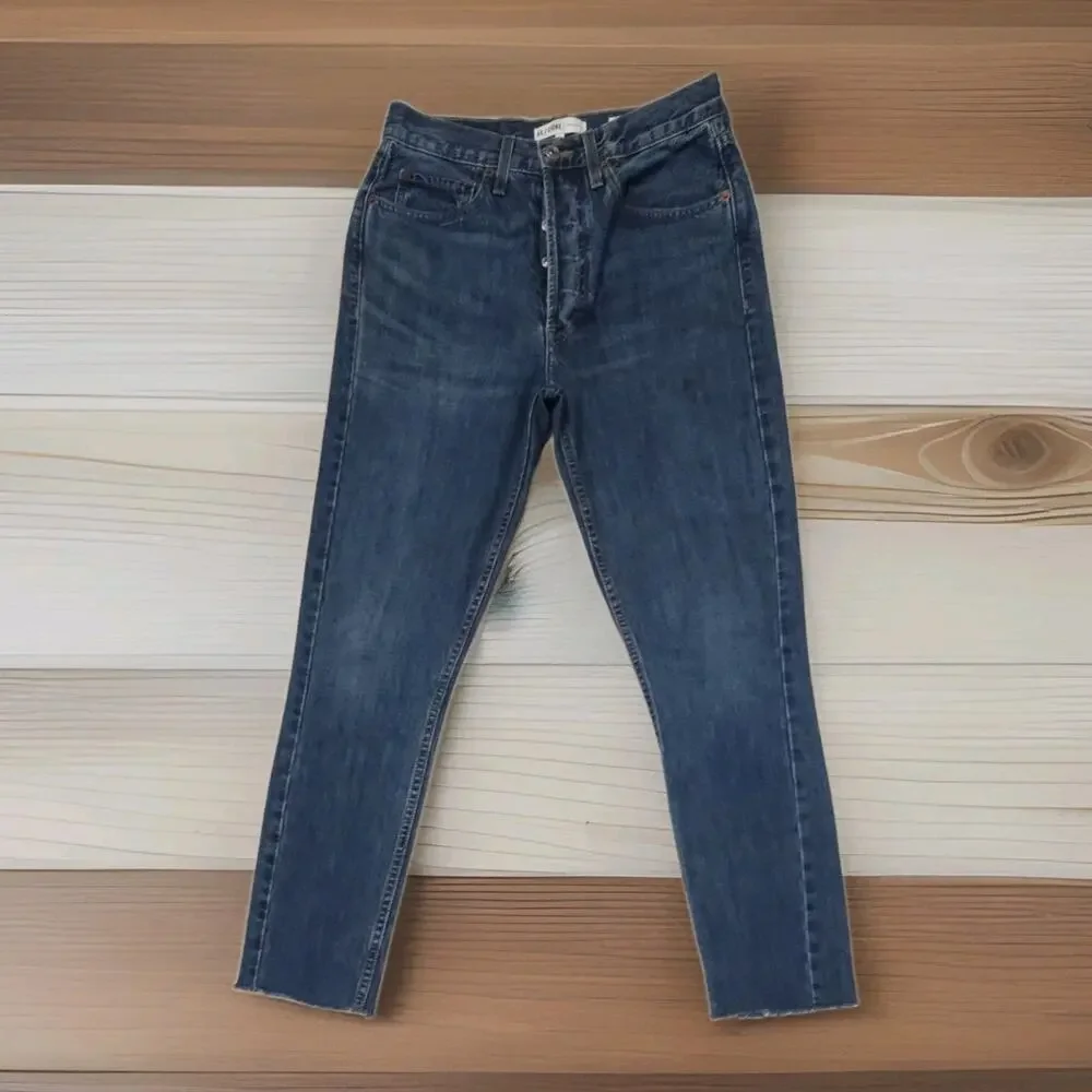 Re/Done Original Womens high rise Ankle Crop Stretch button fly jeans 28(29×27)